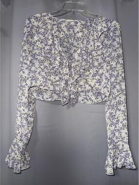 Et Clet Lightweight Floral Ruffle Crop Top Blouse